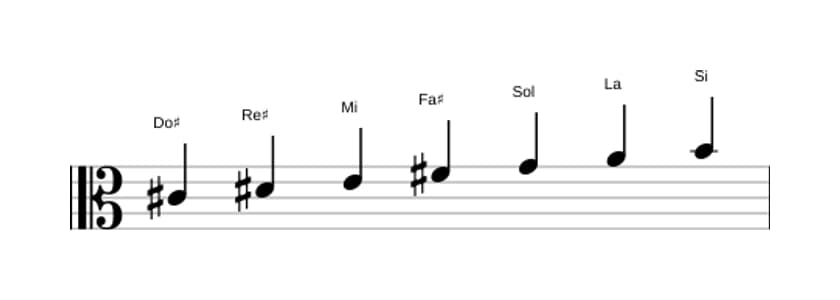Partitions de la gamme Do dièse Locrien ♯2 en trois octaves (4)