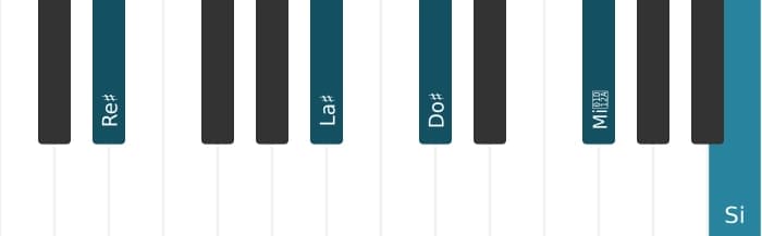 Voix de piano de l'accord Re dièse Sept diès neuvième bemol terzième - 1