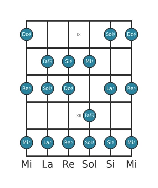 Gamme de guitare pour Sol dièse Majeure en position 8