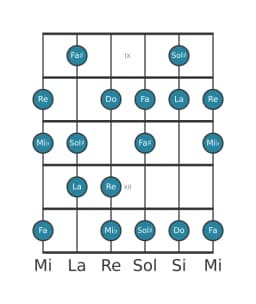 Scala per chitarra per Re Flamenco nella posizione 8