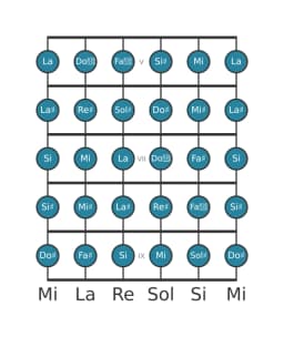 Scala per chitarra per Re Diesis Cromatica nella posizione 4