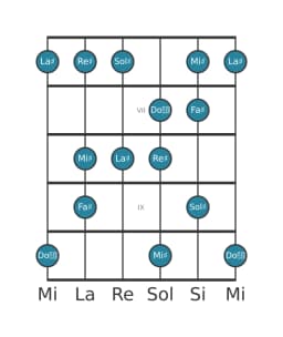 Scala per chitarra per Re Diesis Minore Esatonica nella posizione 5
