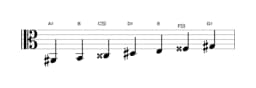Bladmuziek van de Ais Oriëntaals toonladder in drie octaven (2)