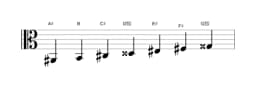 Bladmuziek van de Ais Todi raga toonladder in drie octaven (2)