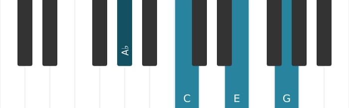 Piano-voicing van het As Majeur zeven kruis vijf akkoord - 0