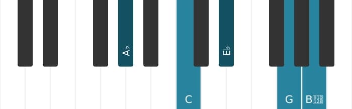 Piano-voicing van het As Majeur zeven mol negen akkoord - 0