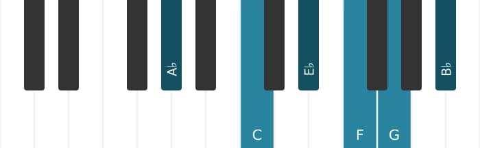 Piano-voicing van het As Majeur zeven plus dertien akkoord - 0