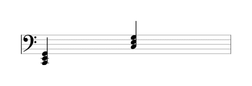Bladmuziek van het C Majeur akkoord in drie octaven (2)