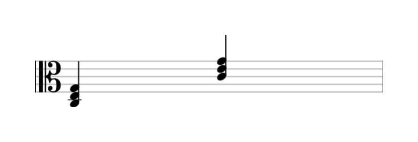 Bladmuziek van het C Majeur akkoord in drie octaven (3)