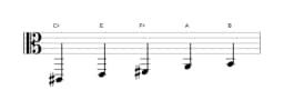 Bladmuziek van de Cis Malkos raga toonladder in drie octaven (2)