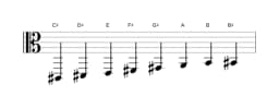 Bladmuziek van de Cis Mineur bebop toonladder in drie octaven (2)