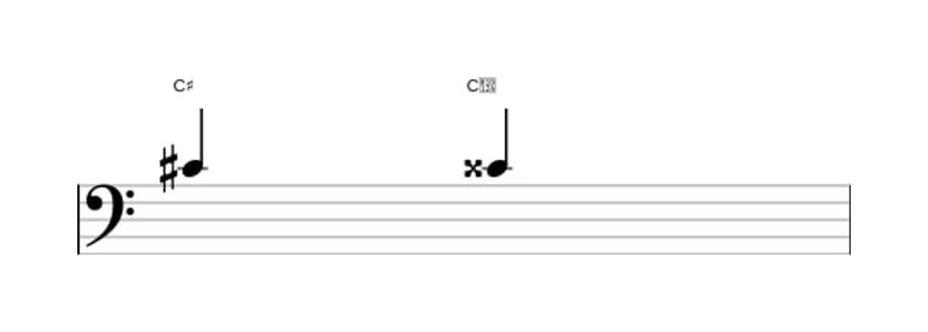 Bladmuziek van het Overmatige priem interval in drie octaven (4)