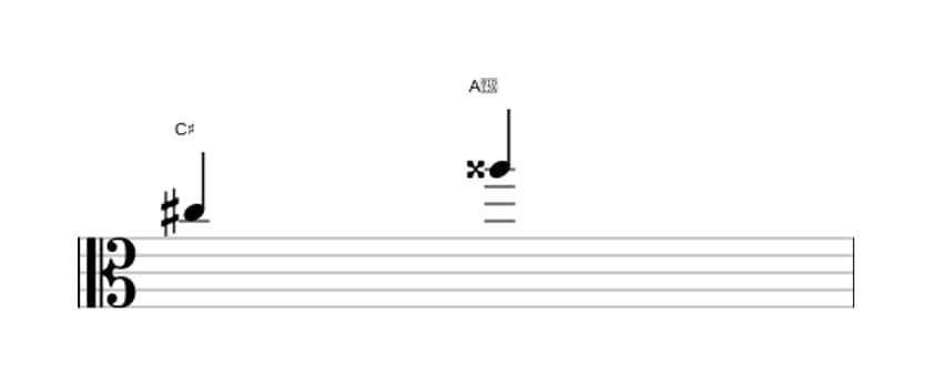 Bladmuziek van het Overmatige sext interval in drie octaven (5)