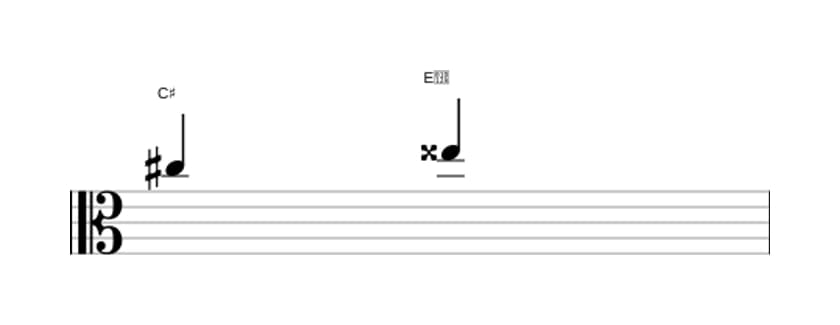 Bladmuziek van het Overmatige terts interval in drie octaven (5)