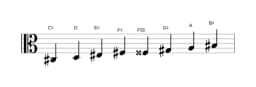 Bladmuziek van de Cis Purvi raga toonladder in drie octaven (3)