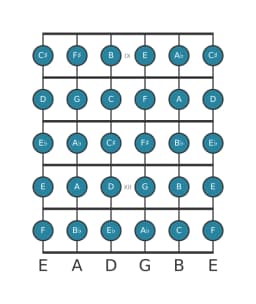 Gitaar toonladder voor D Chromatisch in positie 8