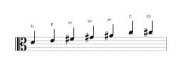 Bladmuziek van de D Leidend hele toons toonladder in drie octaven (4)