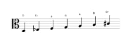 Bladmuziek van de D Napolitaans majeur toonladder in drie octaven (3)