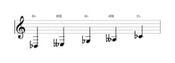 Bladmuziek van de Des Iwato toonladder in drie octaven (3)