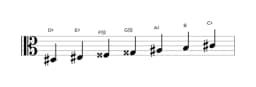 Bladmuziek van de Dis Lydisch mineur toonladder in drie octaven (3)