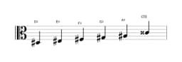 Bladmuziek van de Dis Mineur hexatonisch toonladder in drie octaven (3)