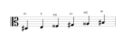 Bladmuziek van de Dis Zes tonen symmetrisch toonladder in drie octaven (3)