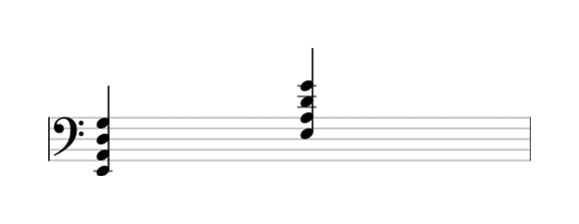 Bladmuziek van het E Vier akkoord in drie octaven (2)