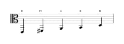 Bladmuziek van de E Egyptisch toonladder in drie octaven (2)