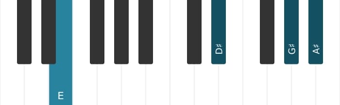 Piano-voicing van het E Majeur kruis vier akkoord - 3