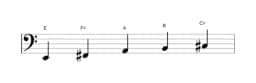 Bladmuziek van de E Ritusen toonladder in drie octaven (2)