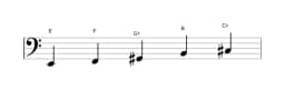 Bladmuziek van de E Scriabin toonladder in drie octaven (2)