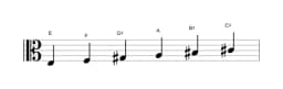 Bladmuziek van de E Zes tonen symmetrisch toonladder in drie octaven (3)