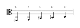 Bladmuziek van de Es Ritusen toonladder in drie octaven (2)