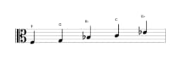 Bladmuziek van de F Egyptisch toonladder in drie octaven (3)