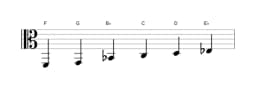 Bladmuziek van de F Piongio toonladder in drie octaven (2)