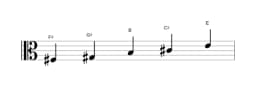 Bladmuziek van de Fis Egyptisch toonladder in drie octaven (3)