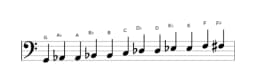 Bladmuziek van de G Chromatisch toonladder in drie octaven (2)