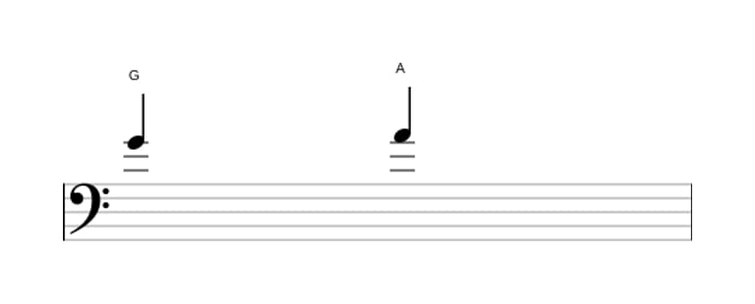 Bladmuziek van het Grote secunde interval in drie octaven (4)