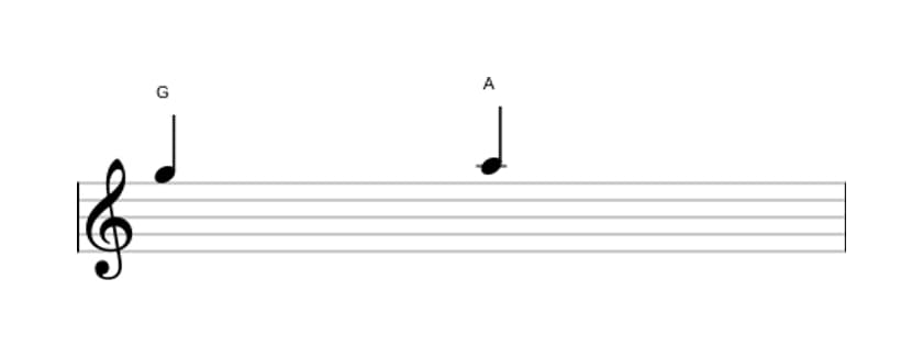 Bladmuziek van het Grote secunde interval in drie octaven (5)