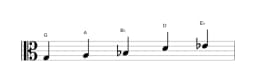 Bladmuziek van de G Hirajoshi toonladder in drie octaven (3)