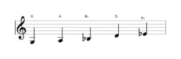Bladmuziek van de G Hirajoshi toonladder in drie octaven (3)
