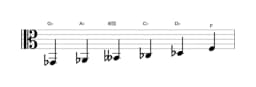 Bladmuziek van de Ges Mineur hexatonisch toonladder in drie octaven (2)
