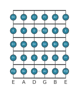 Gitaar toonladder voor Gis Chromatisch in positie 10