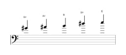 Bladmuziek van de Gis Hirajoshi toonladder in drie octaven (4)