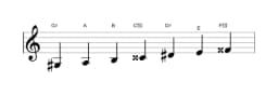 Bladmuziek van de Gis Todi raga toonladder in drie octaven (3)