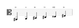 Bladmuziek van de Gis Zes tonen symmetrisch toonladder in drie octaven (2)