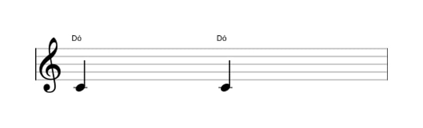 Partitura do intervalo Uníssono justo em três oitavas (4)