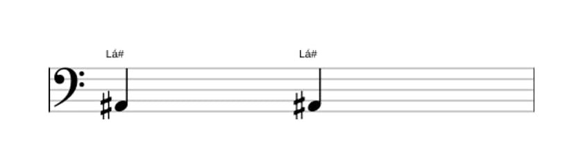 Partitura do intervalo Uníssono justo em três oitavas (2)