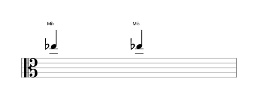 Partitura do intervalo Uníssono justo em três oitavas (5)