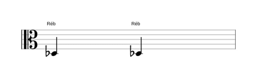 Partitura do intervalo Uníssono justo em três oitavas (3)
